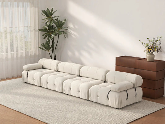 Éther Beige 4-Seater Couch Sectionals | 4-Piece, Velvet Fabric, Fixed Upholstery