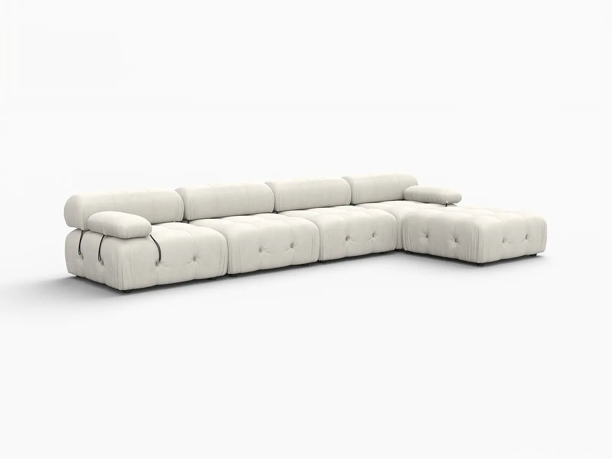 Éther Beige 4-Seater L-Shaped Sectionals | 5-Piece (includes 1 ottoman), Velvet Fabric, Fixed Upholstery