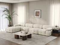 Éther Beige 4-Seater L-Shaped Sectionals | 5-Piece (includes 1 ottoman), Velvet Fabric, Fixed Upholstery