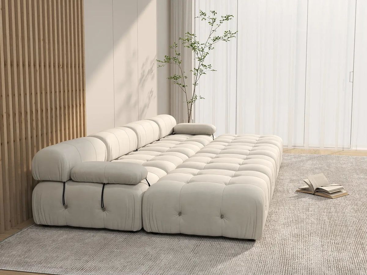 Éther Beige 4-Seater Pit Sectionals | 8-Piece (includes 4 ottomans), Velvet Fabric, Fixed Upholstery