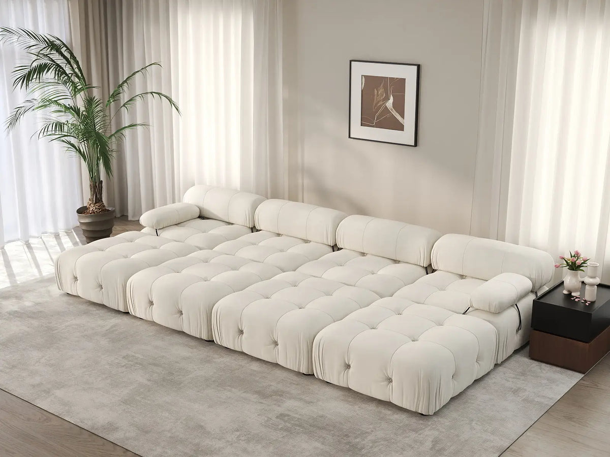 Éther Beige 4-Seater Pit Sectionals | 8-Piece (includes 4 ottomans), Velvet Fabric, Fixed Upholstery