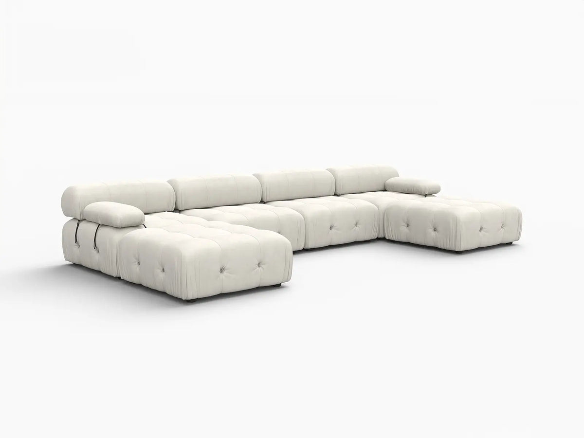 Éther Beige 4-Seater U-Shaped Sectionals | 6-Piece (includes 2 ottomans), Velvet Fabric, Fixed Upholstery
