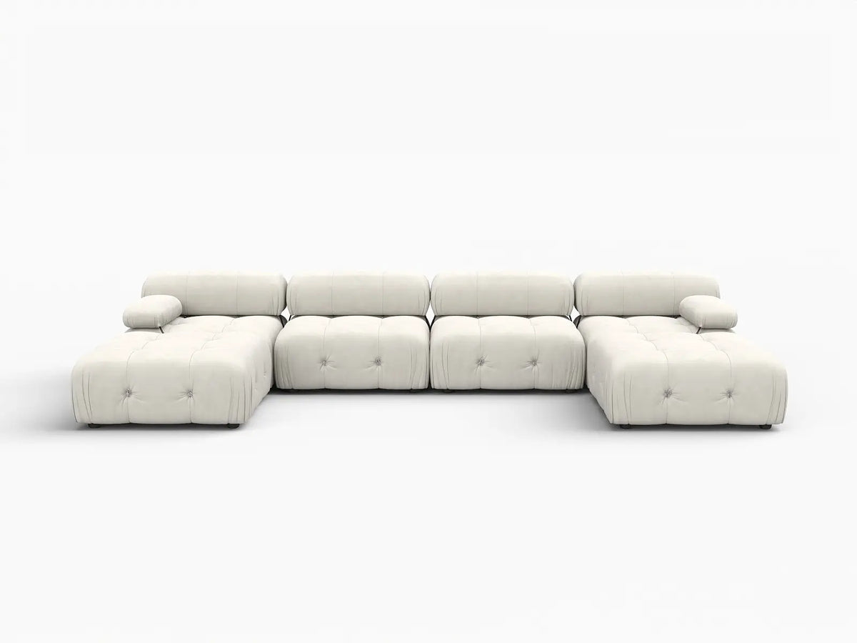 Éther Beige 4-Seater U-Shaped Sectionals | 6-Piece (includes 2 ottomans), Velvet Fabric, Fixed Upholstery