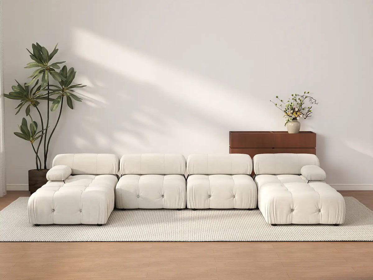 Éther Beige 4-Seater U-Shaped Sectionals | 6-Piece (includes 2 ottomans), Velvet Fabric, Fixed Upholstery