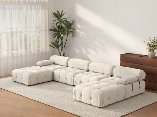 Sofá modular seccional en forma de U Matrix de 4 plazas, color beige | Juego de 6 piezas (incluye 2 otomanas), tapizado en terciopelo, diseño espacioso.