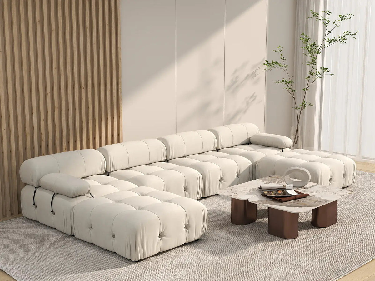 Éther Beige 4-Seater U-Shaped Sectionals | 6-Piece (includes 2 ottomans), Velvet Fabric, Fixed Upholstery