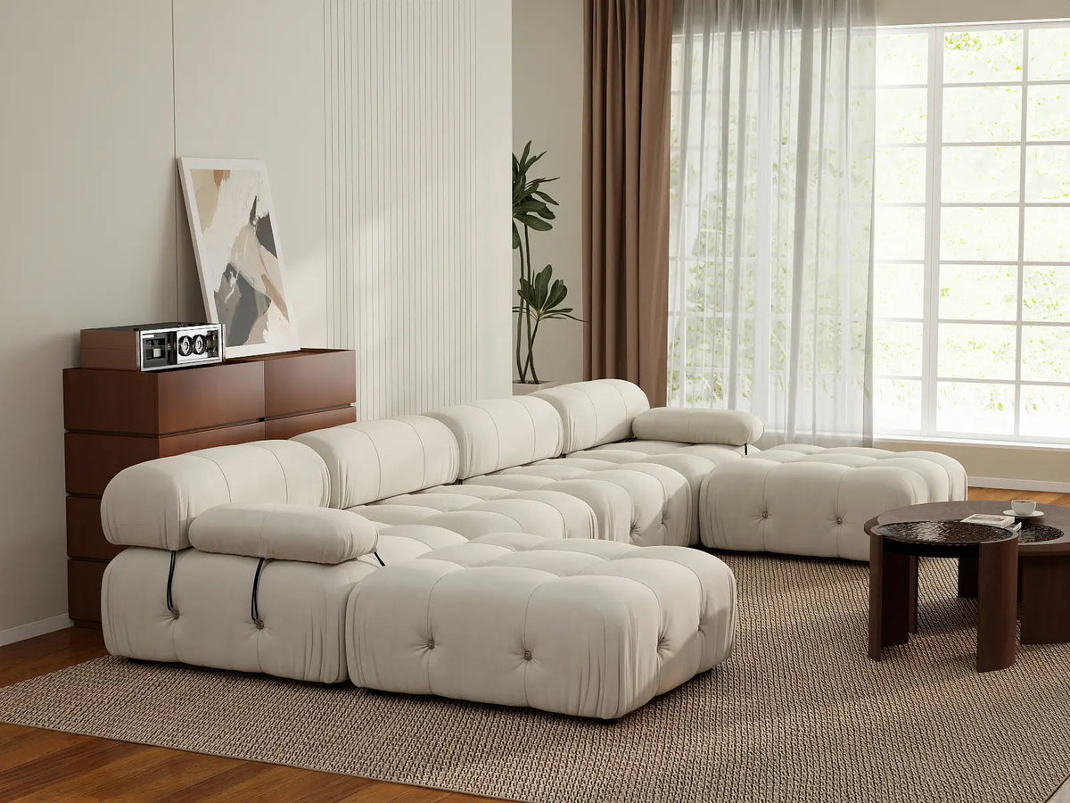 Éther Beige 4-Seater U-Shaped Sectionals | 6-Piece (includes 2 ottomans), Velvet Fabric, Fixed Upholstery