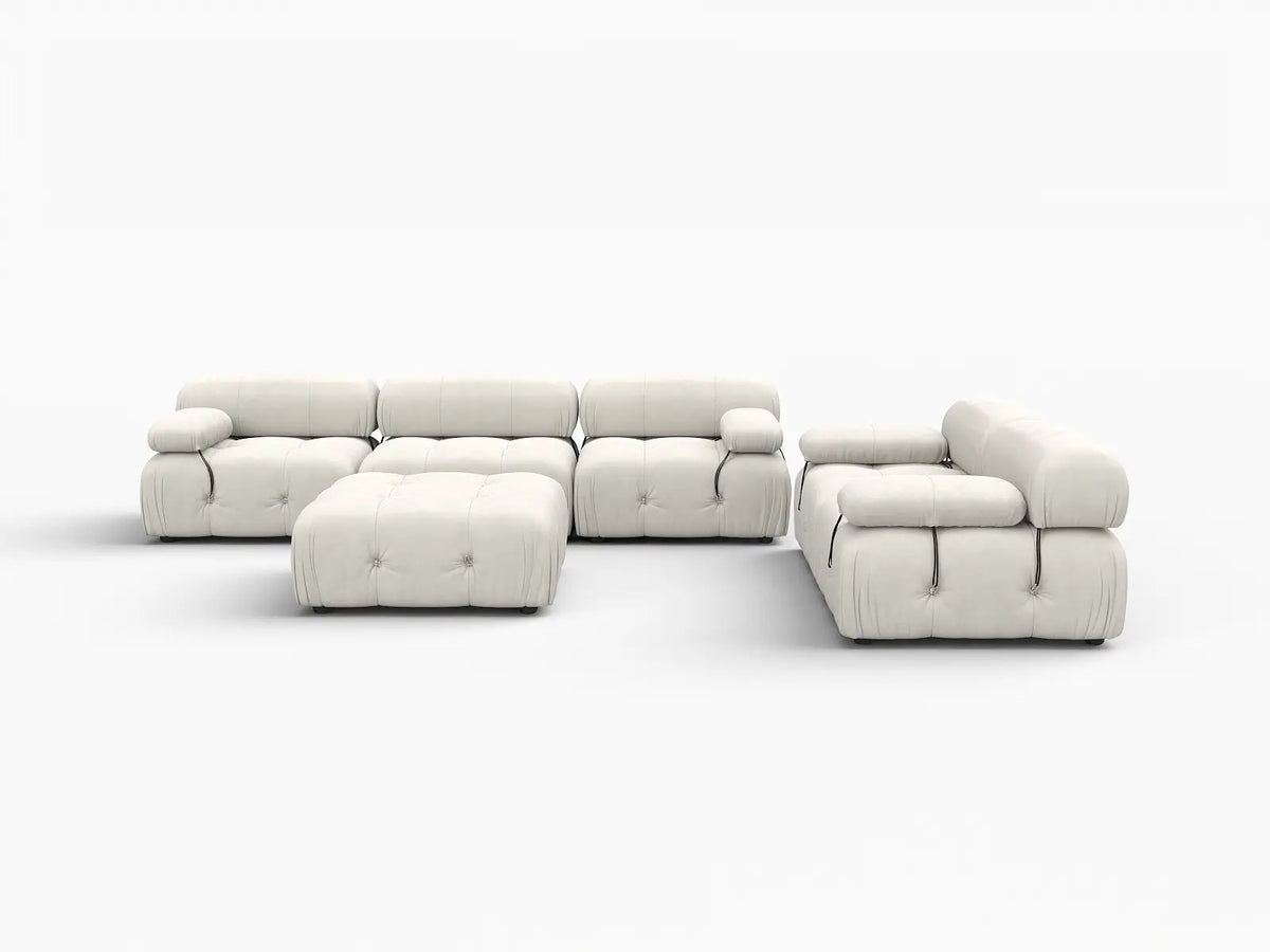 Éther Beige 5-Seater Sofa Sets | 6-Piece (includes 1 ottoman), Velvet Fabric, Fixed Upholstery
