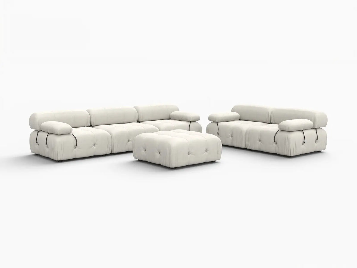 Éther Beige 5-Seater Sofa Sets | 6-Piece (includes 1 ottoman), Velvet Fabric, Fixed Upholstery