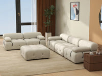 Éther Beige 5-Seater Sofa Sets | 6-Piece (includes 1 ottoman), Velvet Fabric, Fixed Upholstery