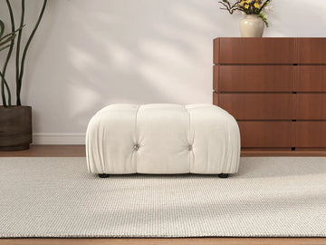 Éther Beige Ottomans | 1-Piece (includes 1 ottoman), Velvet Fabric, Fixed Upholstery