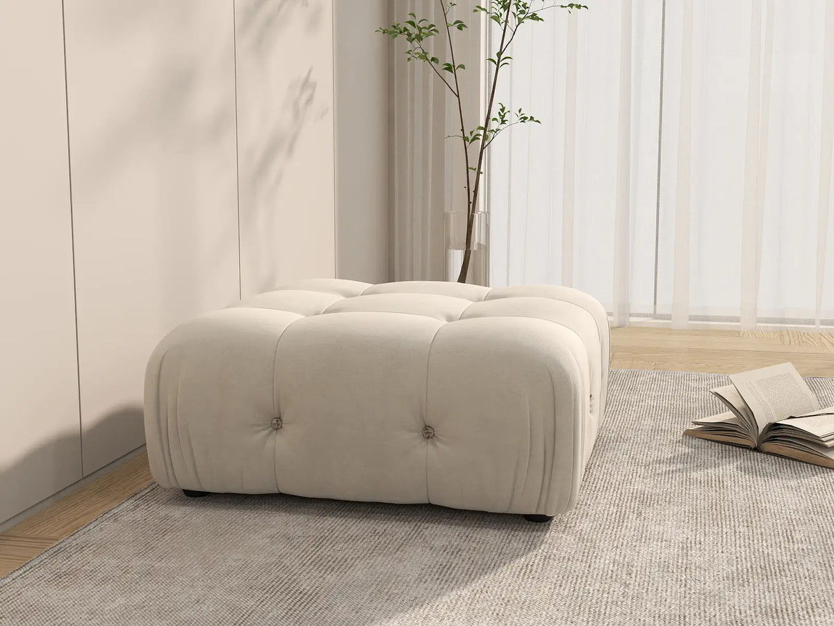 Éther Beige Ottomans | 1-Piece (includes 1 ottoman), Velvet Fabric, Fixed Upholstery