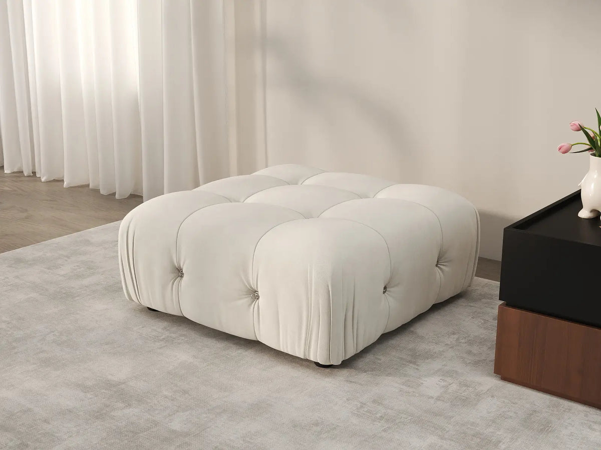 Éther Beige Ottomans | 1-Piece (includes 1 ottoman), Velvet Fabric, Fixed Upholstery