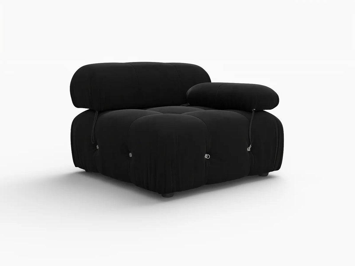 Éther Black 1-Seater Single Sofa | 1-Piece, Velvet Fabric, Fixed Upholstery