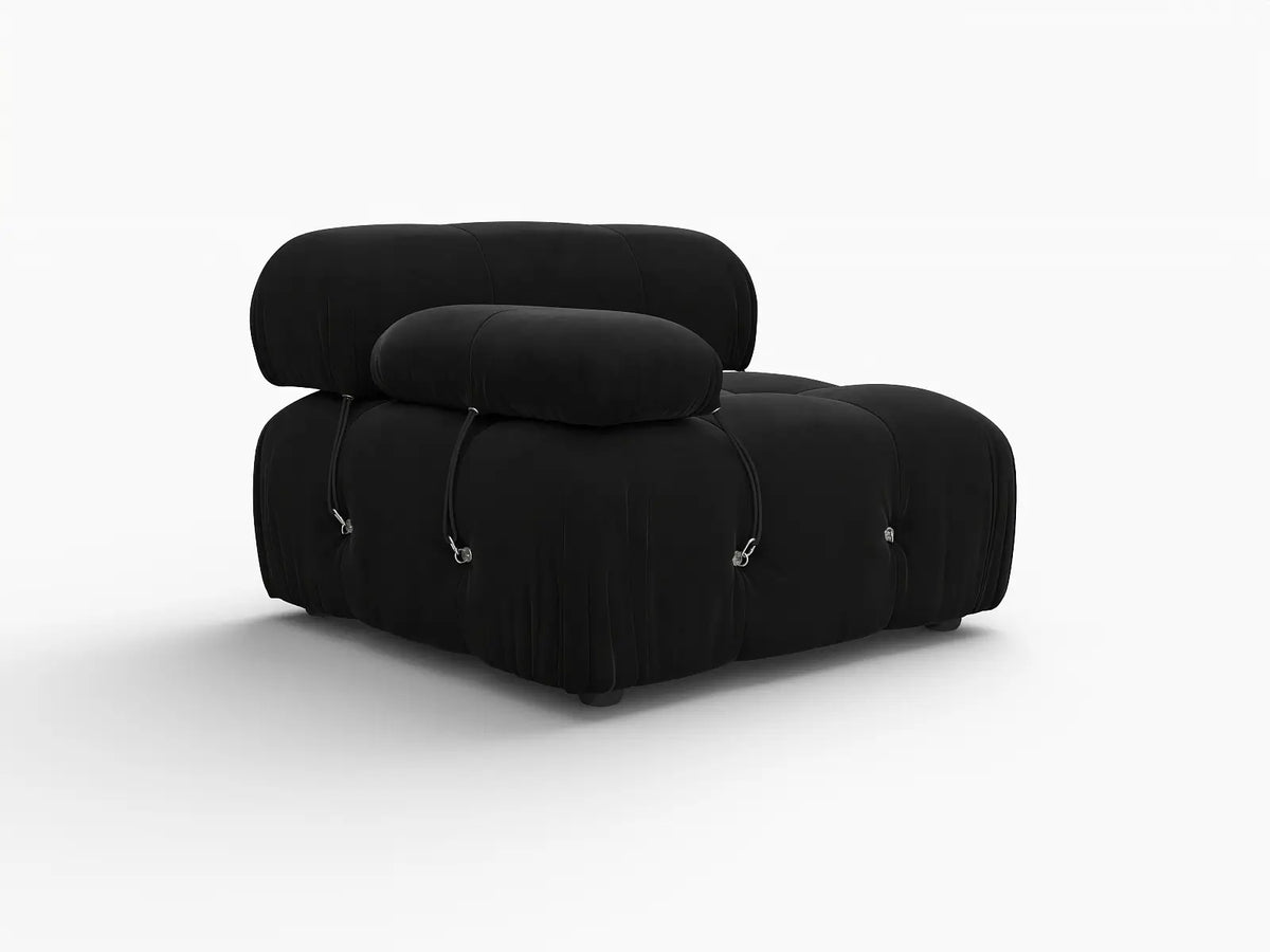 Éther Black 1-Seater Single Sofa | 1-Piece, Velvet Fabric, Fixed Upholstery