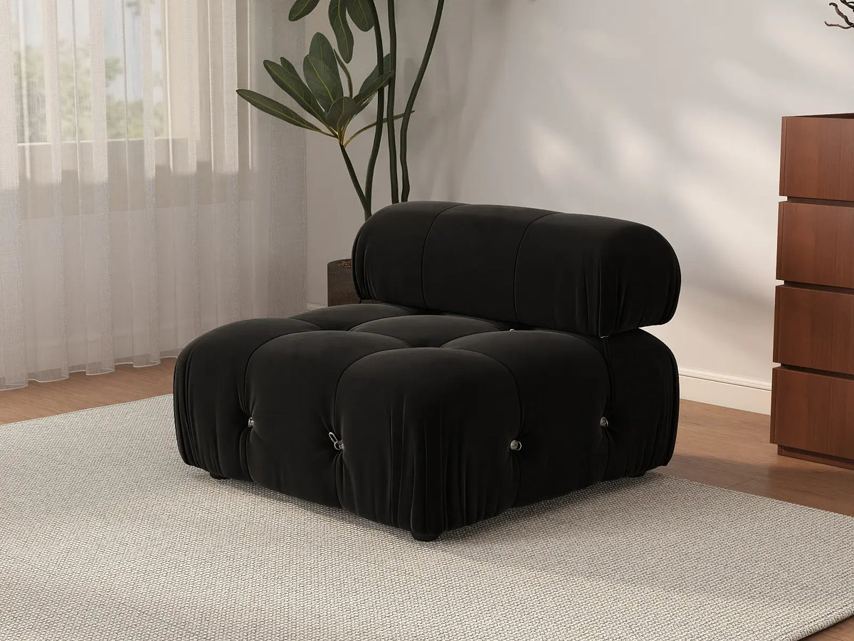 Éther Black 1-Seater Single Sofa | 1-Piece, Velvet Fabric, Fixed Upholstery