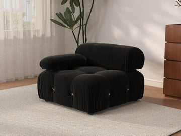 Éther Black 1-Seater Single Sofa | 1-Piece, Velvet Fabric, Fixed Upholstery