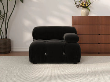 Éther Black 1-Seater Single Sofa | 1-Piece, Velvet Fabric, Fixed Upholstery