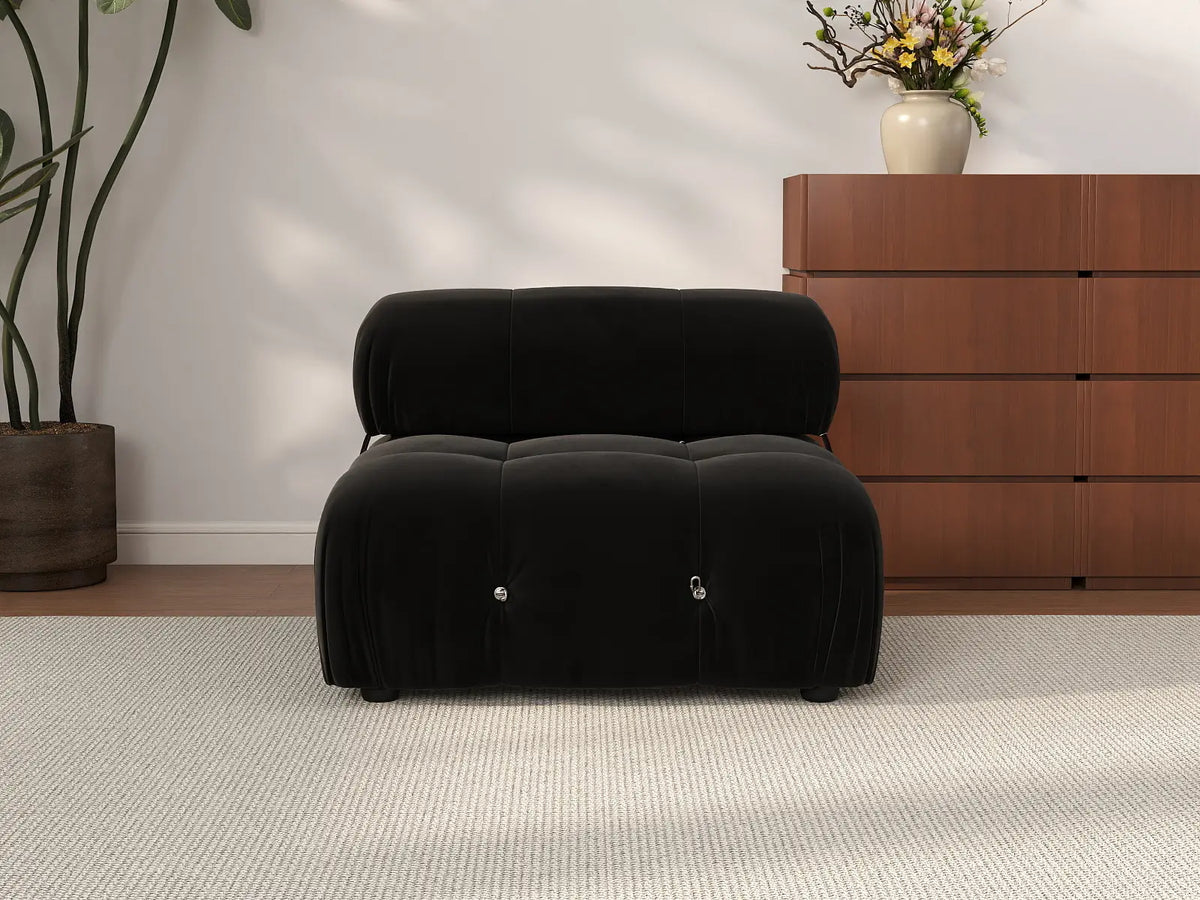 Éther Black 1-Seater Single Sofa | 1-Piece, Velvet Fabric, Fixed Upholstery