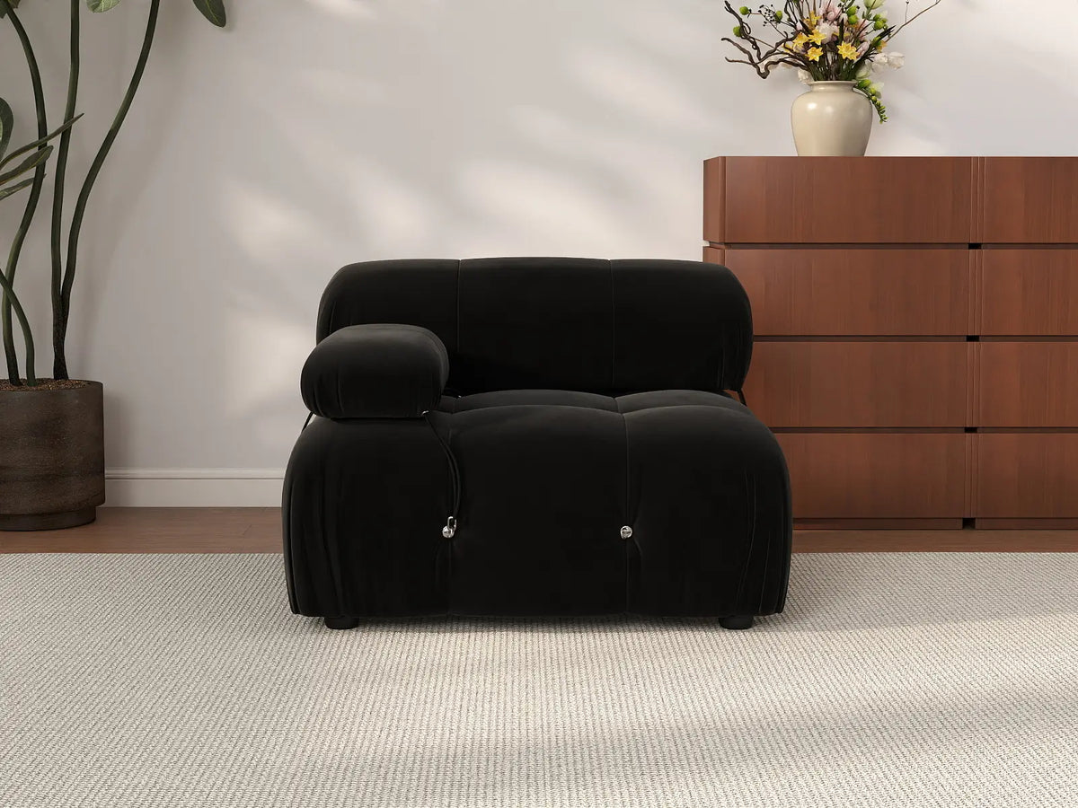 Éther Black 1-Seater Single Sofa | 1-Piece, Velvet Fabric, Fixed Upholstery