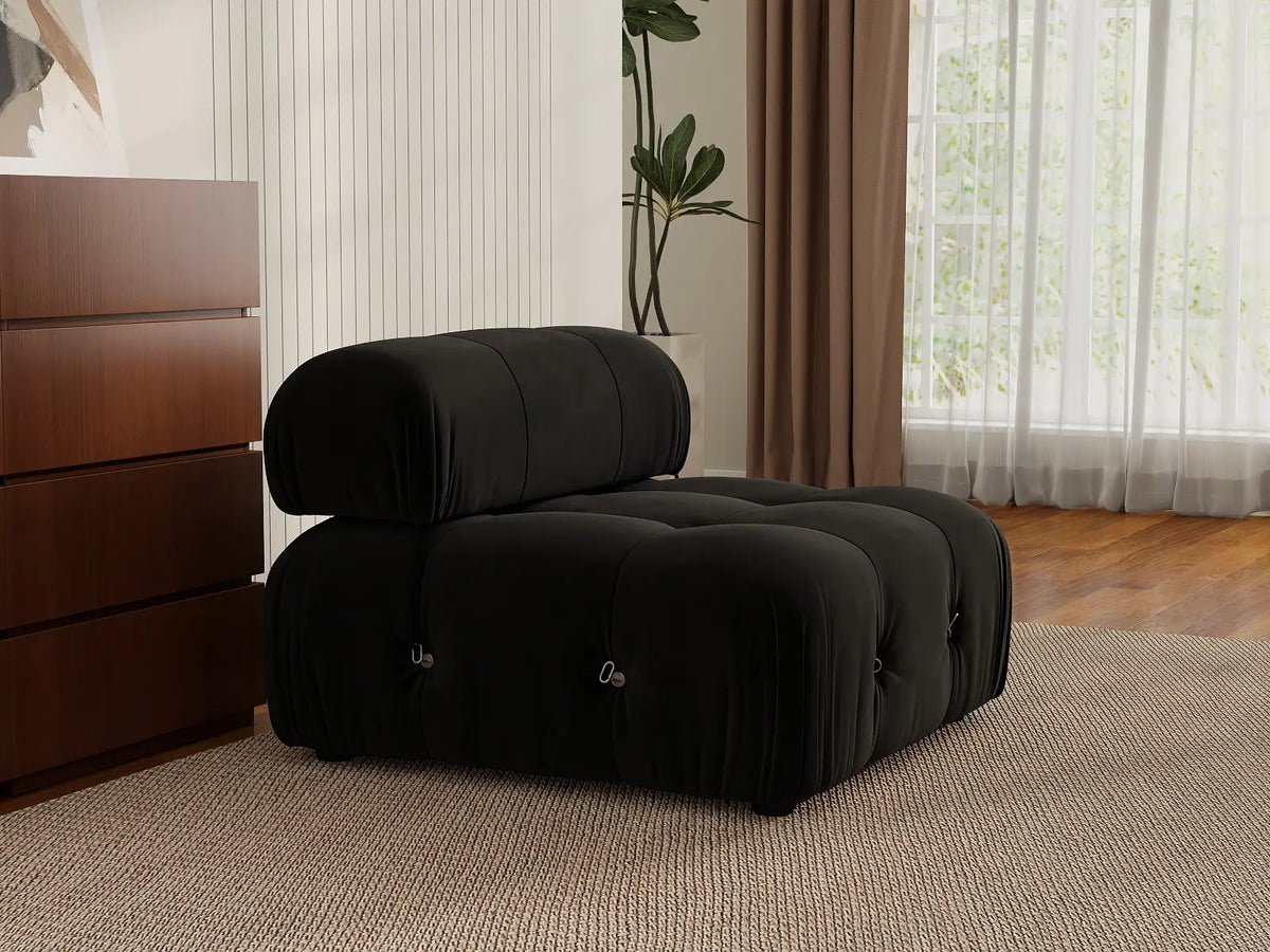 Éther Black 1-Seater Single Sofa | 1-Piece, Velvet Fabric, Fixed Upholstery