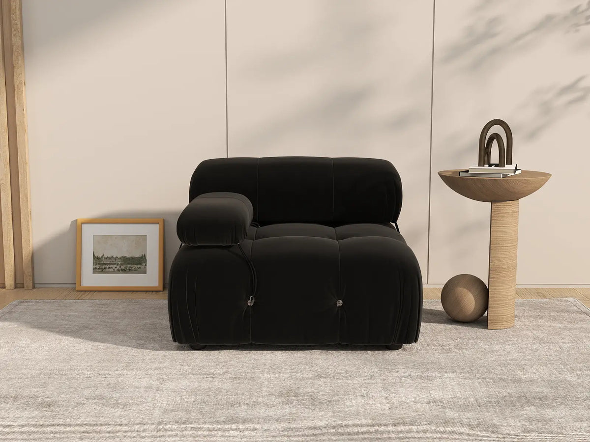 Éther Black 1-Seater Single Sofa | 1-Piece, Velvet Fabric, Fixed Upholstery