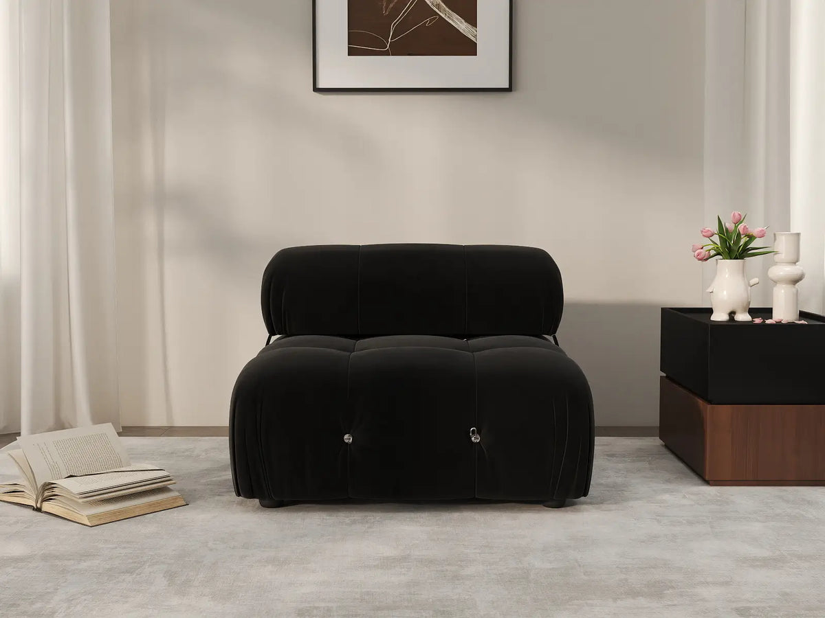 Éther Black 1-Seater Single Sofa | 1-Piece, Velvet Fabric, Fixed Upholstery