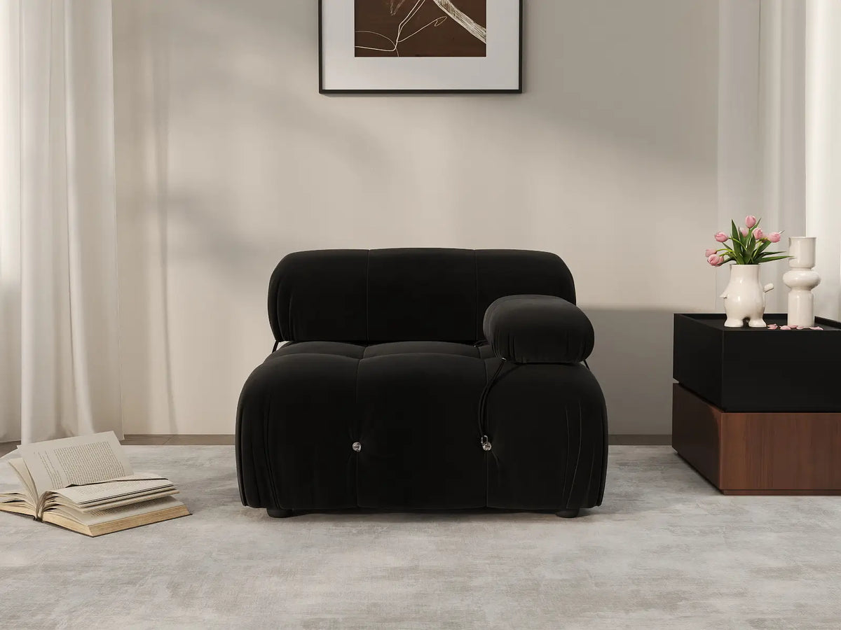 Éther Black 1-Seater Single Sofa | 1-Piece, Velvet Fabric, Fixed Upholstery