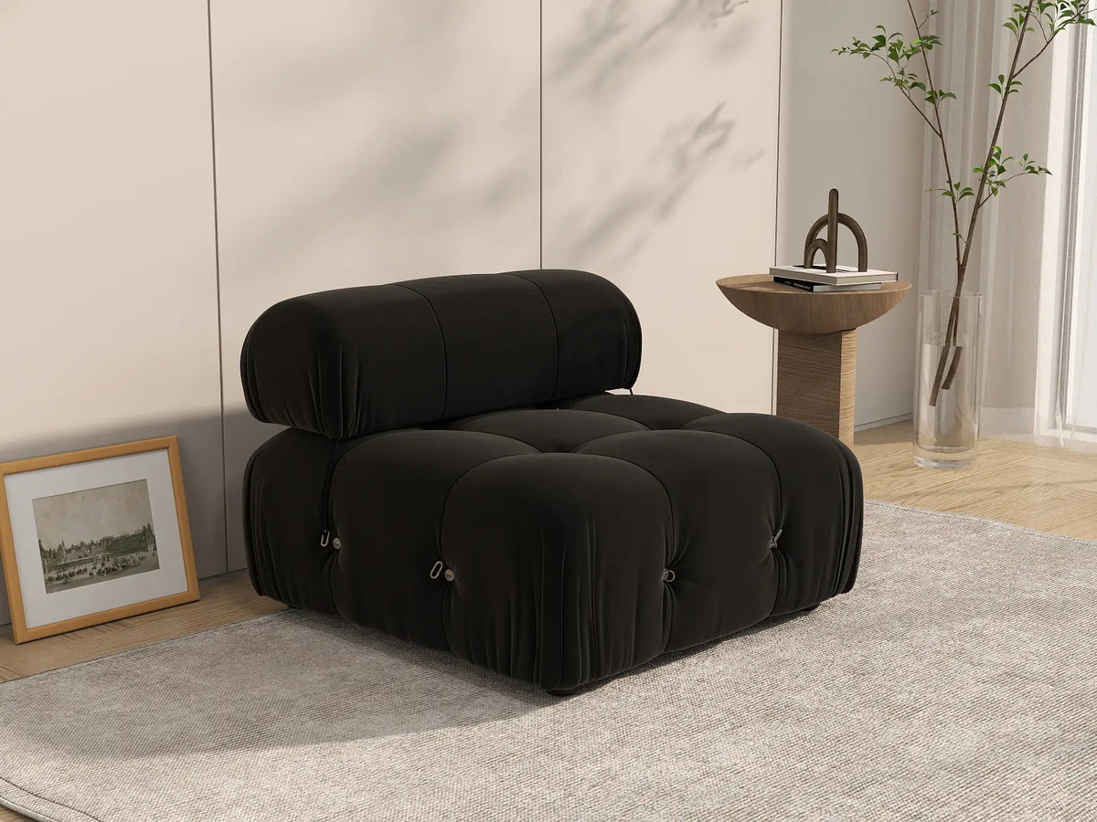 Éther Black 1-Seater Single Sofa | 1-Piece, Velvet Fabric, Fixed Upholstery