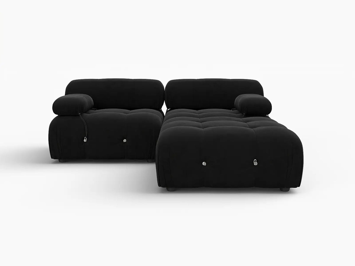 Éther Black 2-Seater Chaise Sectionals | 3-Piece (includes 1 ottoman), Velvet Fabric, Fixed Upholstery