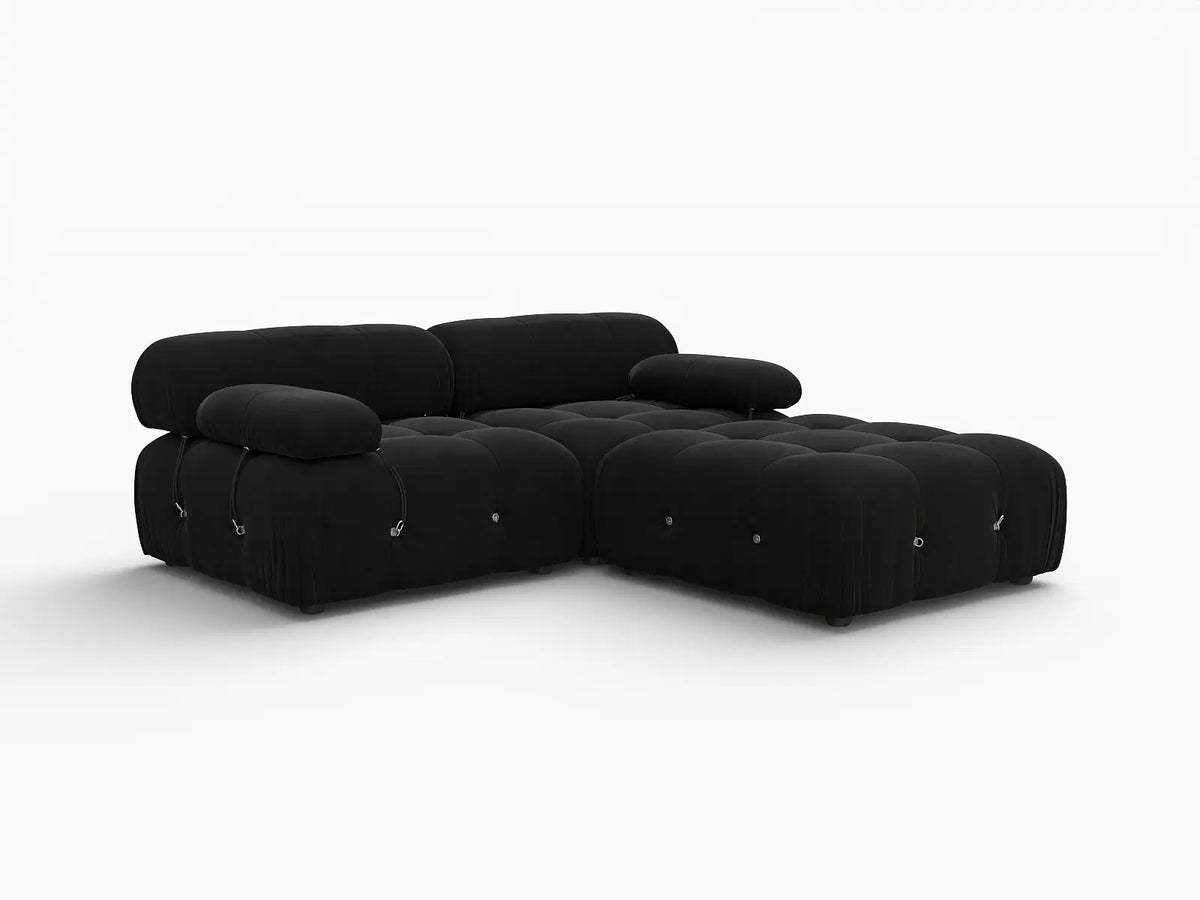 Éther Black 2-Seater Chaise Sectionals | 3-Piece (includes 1 ottoman), Velvet Fabric, Fixed Upholstery