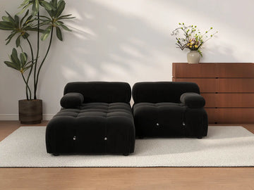 Éther Black 2-Seater Chaise Sectionals | 3-Piece (includes 1 ottoman), Velvet Fabric, Fixed Upholstery