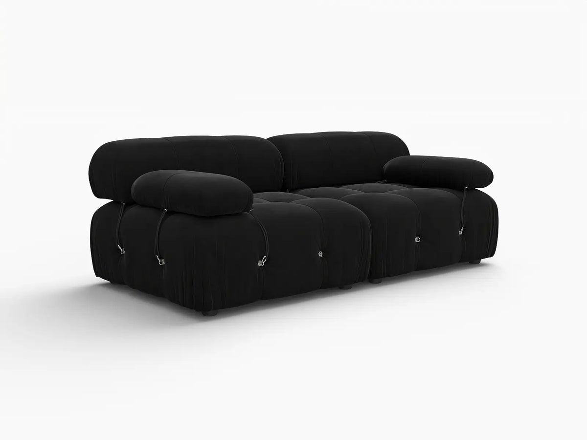 Éther Black 2-Seater Loveseats | 2-Piece, Velvet Fabric, Fixed Upholstery