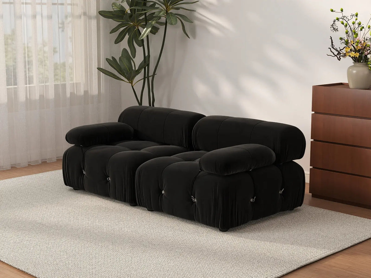 Éther Black 2-Seater Loveseats | 2-Piece, Velvet Fabric, Fixed Upholstery