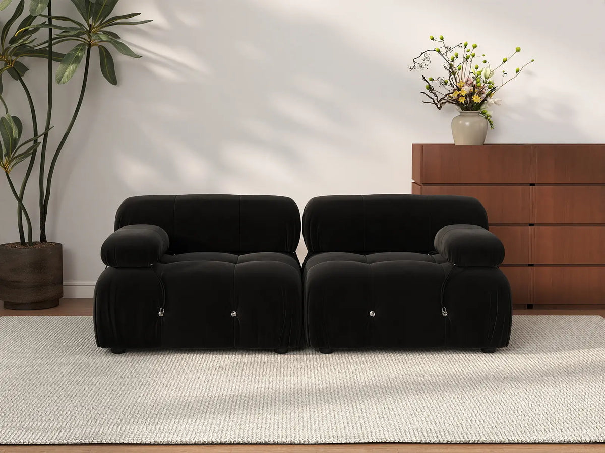 Éther Black 2-Seater Loveseats | 2-Piece, Velvet Fabric, Fixed Upholstery