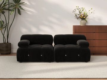 Éther Black 2-Seater Loveseats | 2-Piece, Velvet Fabric, Fixed Upholstery