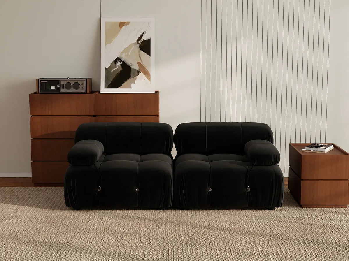 Éther Black 2-Seater Loveseats | 2-Piece, Velvet Fabric, Fixed Upholstery