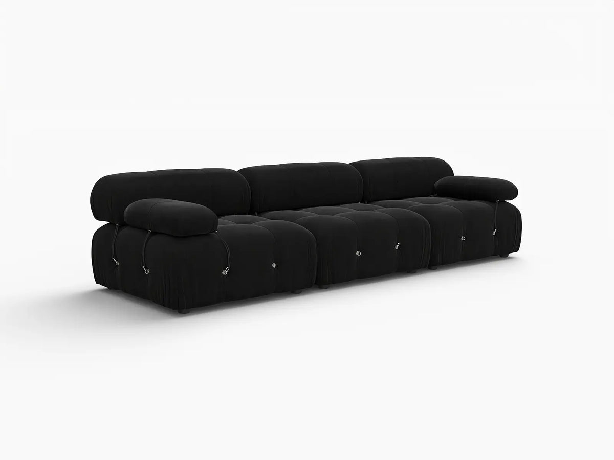 Éther Black 3-Seater Couch Sectionals | 3-Piece, Velvet Fabric, Fixed Upholstery