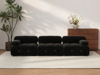 Éther Black 3-Seater Couch Sectionals | 3-Piece, Velvet Fabric, Fixed Upholstery