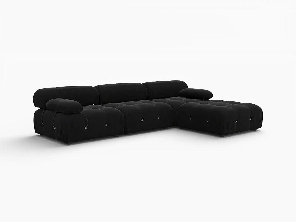Éther Black 3-Seater L-Shaped Sectionals | 4-Piece (includes 1 ottoman), Velvet Fabric, Fixed Upholstery