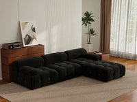 Éther Black 3-Seater L-Shaped Sectionals | 4-Piece (includes 1 ottoman), Velvet Fabric, Fixed Upholstery