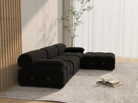 Éther Black 3-Seater L-Shaped Sectionals | 4-Piece (includes 1 ottoman), Velvet Fabric, Fixed Upholstery