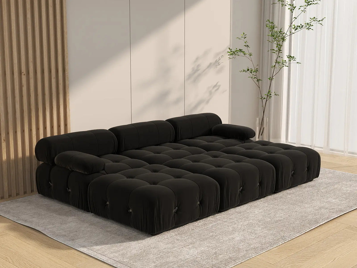 Éther Black 3-Seater Pit Sectionals | 6-Piece (includes 3 ottomans), Velvet Fabric, Fixed Upholstery