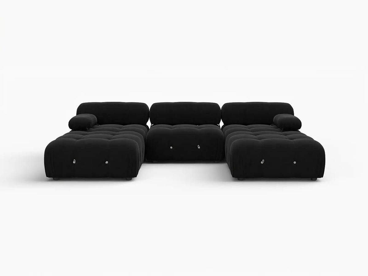 Éther Black 3-Seater U-Shaped Sectionals | 5-Piece (includes 2 ottomans), Velvet Fabric, Fixed Upholstery