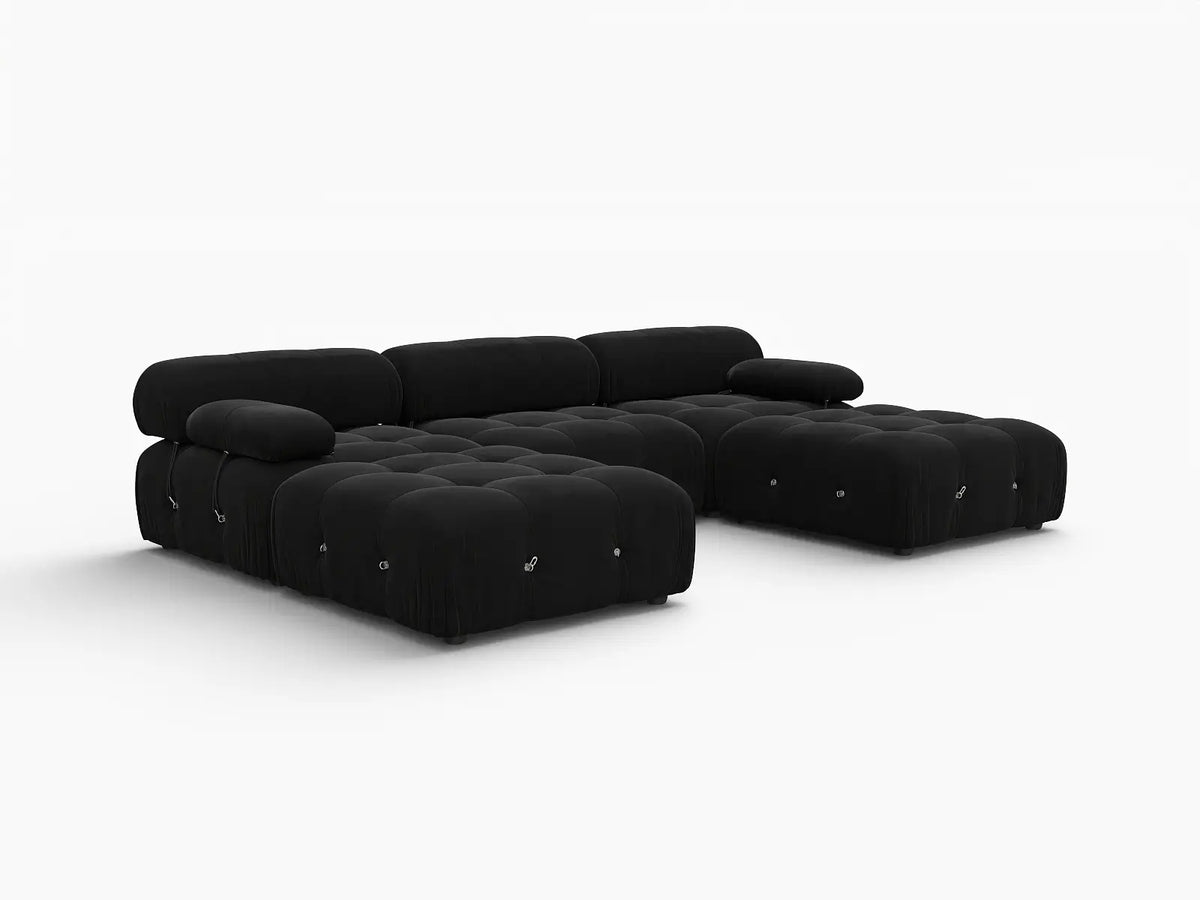 Éther Black 3-Seater U-Shaped Sectionals | 5-Piece (includes 2 ottomans), Velvet Fabric, Fixed Upholstery