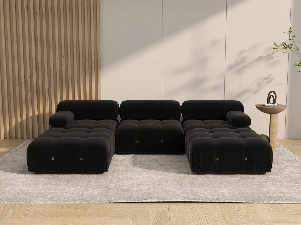 Éther Black 3-Seater U-Shaped Sectionals | 5-Piece (includes 2 ottomans), Velvet Fabric, Fixed Upholstery