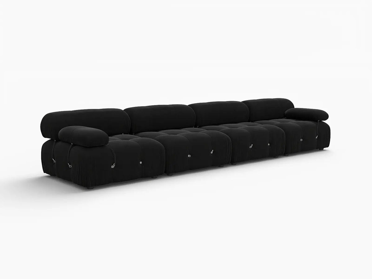 Sofá modular seccional Matrix de 4 plazas en color negro | 4 piezas, tela de terciopelo, gran capacidad