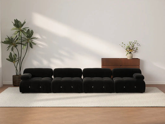 Éther Black 4-Seater Couch Sectionals | 4-Piece, Velvet Fabric, Fixed Upholstery