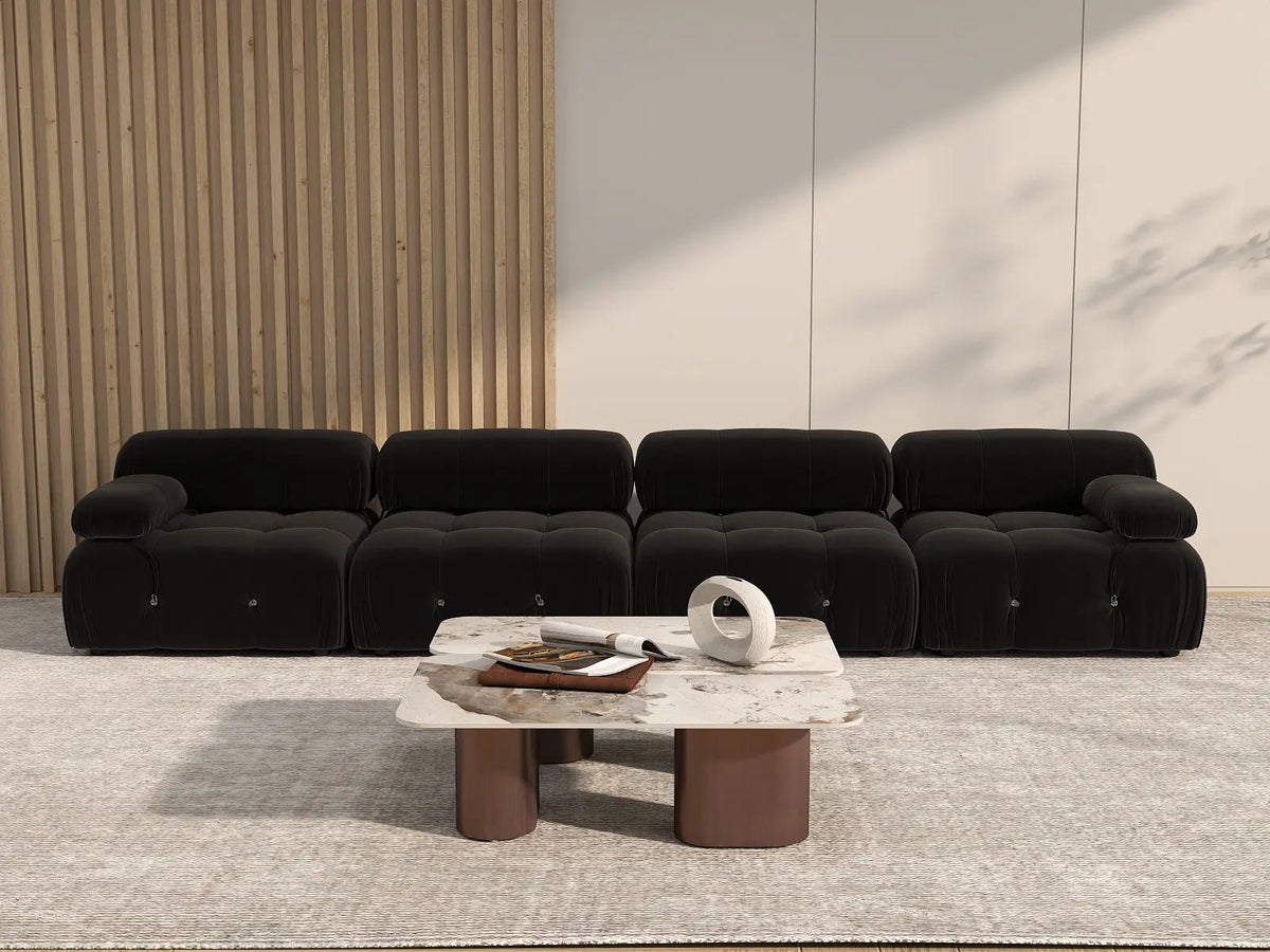 Sofá modular seccional Matrix de 4 plazas en color negro | 4 piezas, tela de terciopelo, gran capacidad