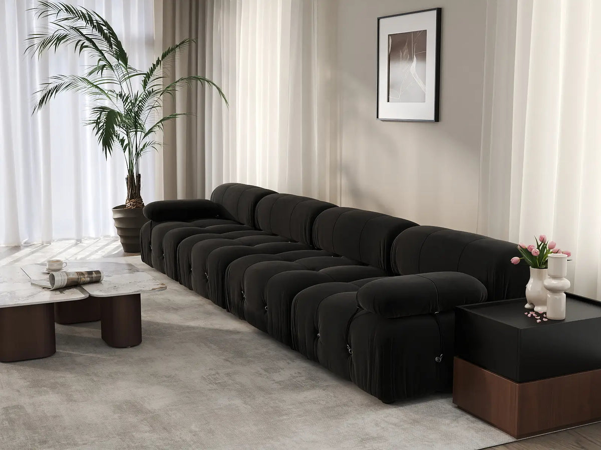 Sofá modular seccional Matrix de 4 plazas en color negro | 4 piezas, tela de terciopelo, gran capacidad
